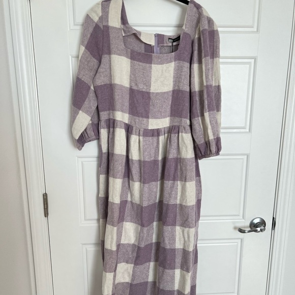 𝅺trendyol Women’s Purple Checkered Dress Size 40 NWT - Picture 1 of 11